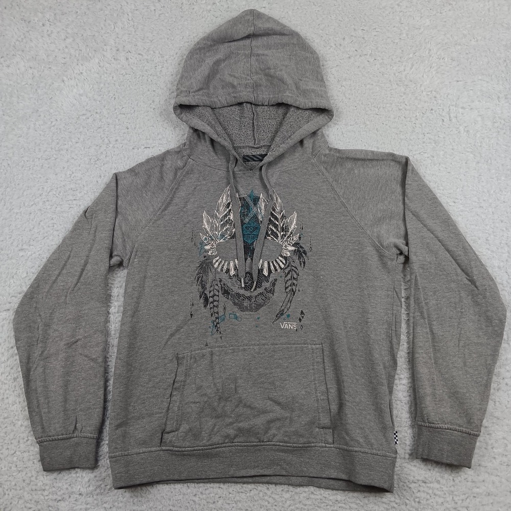 Vans Hoodie Skull Graphic Pullover S Gray Raglan Fleece VN-0U9FGRH